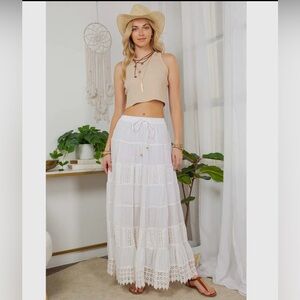 Chic White Bohemian Maxi Skirt